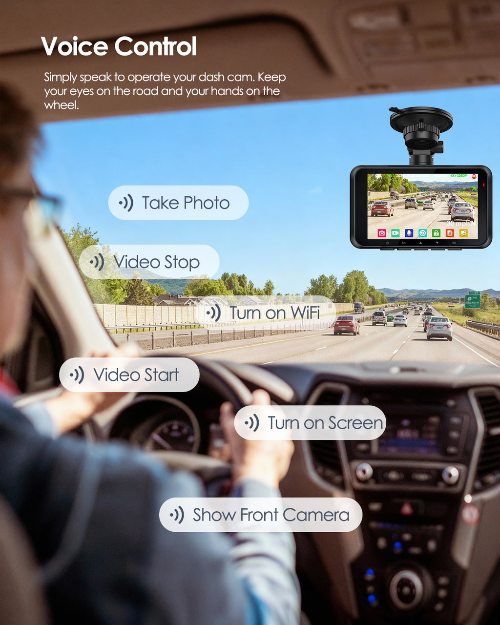 HUPEJOS 4K 2CH Dash Cam Front And Rear STARVIS 2 DualHDR,4"Touch Screen Built-in GPS 5G WiFi,Voice Control,WDR,24/7 Parking Mode