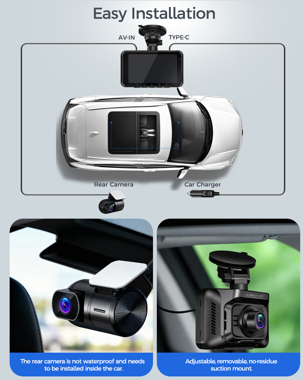 HUPEJOS 4K 2CH Dash Cam Front And Rear STARVIS 2 DualHDR,4"Touch Screen Built-in GPS 5G WiFi,Voice Control,WDR,24/7 Parking Mode
