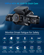 HUPEJOS V8Pro-4CH 360° 4K Dash Cam AI Driver Monitor System Built-in WiFi GPS,Night Vision,Voice Control,24H Parking Mode