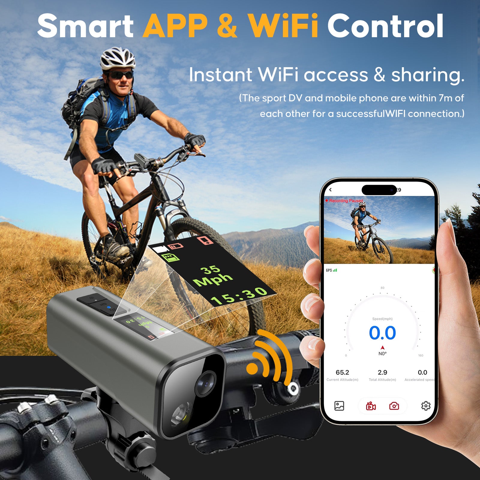 HUPEJOS 4K UHD Action Camera With GPS Tracker,Wireless Bike Camera,Anti-Shake Sport DV,IP65 Waterproof,Bicycle Light,APP Support