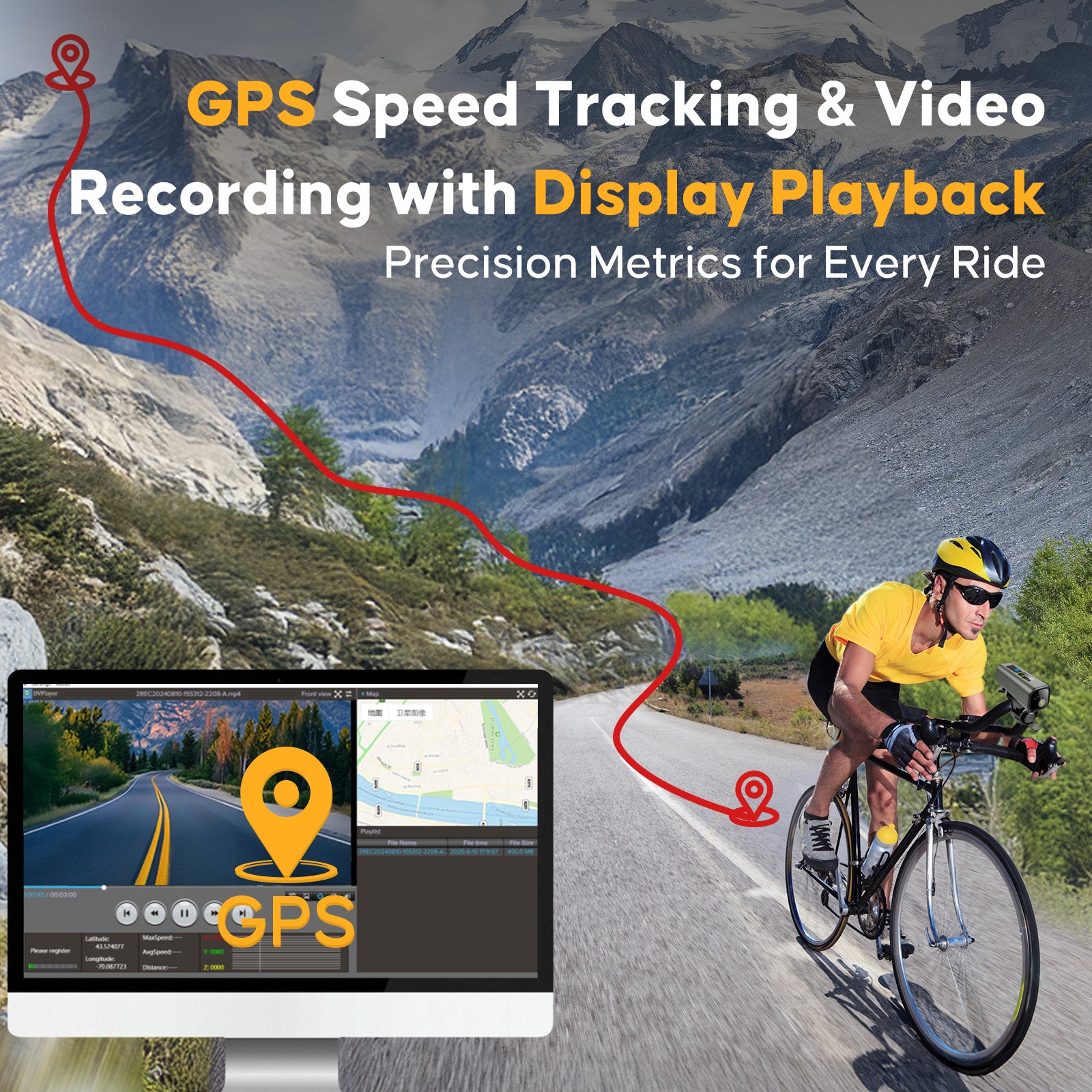HUPEJOS 4K UHD Action Camera With GPS Tracker,Wireless Bike Camera,Anti-Shake Sport DV,IP65 Waterproof,Bicycle Light,APP Support