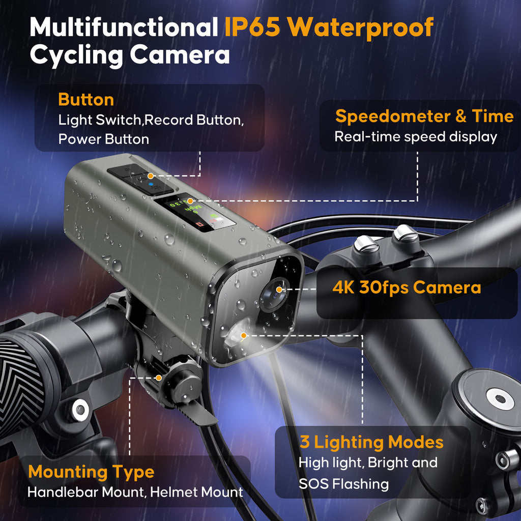 HUPEJOS 4K UHD Action Camera With GPS Tracker,Wireless Bike Camera,Anti-Shake Sport DV,IP65 Waterproof,Bicycle Light,APP Support