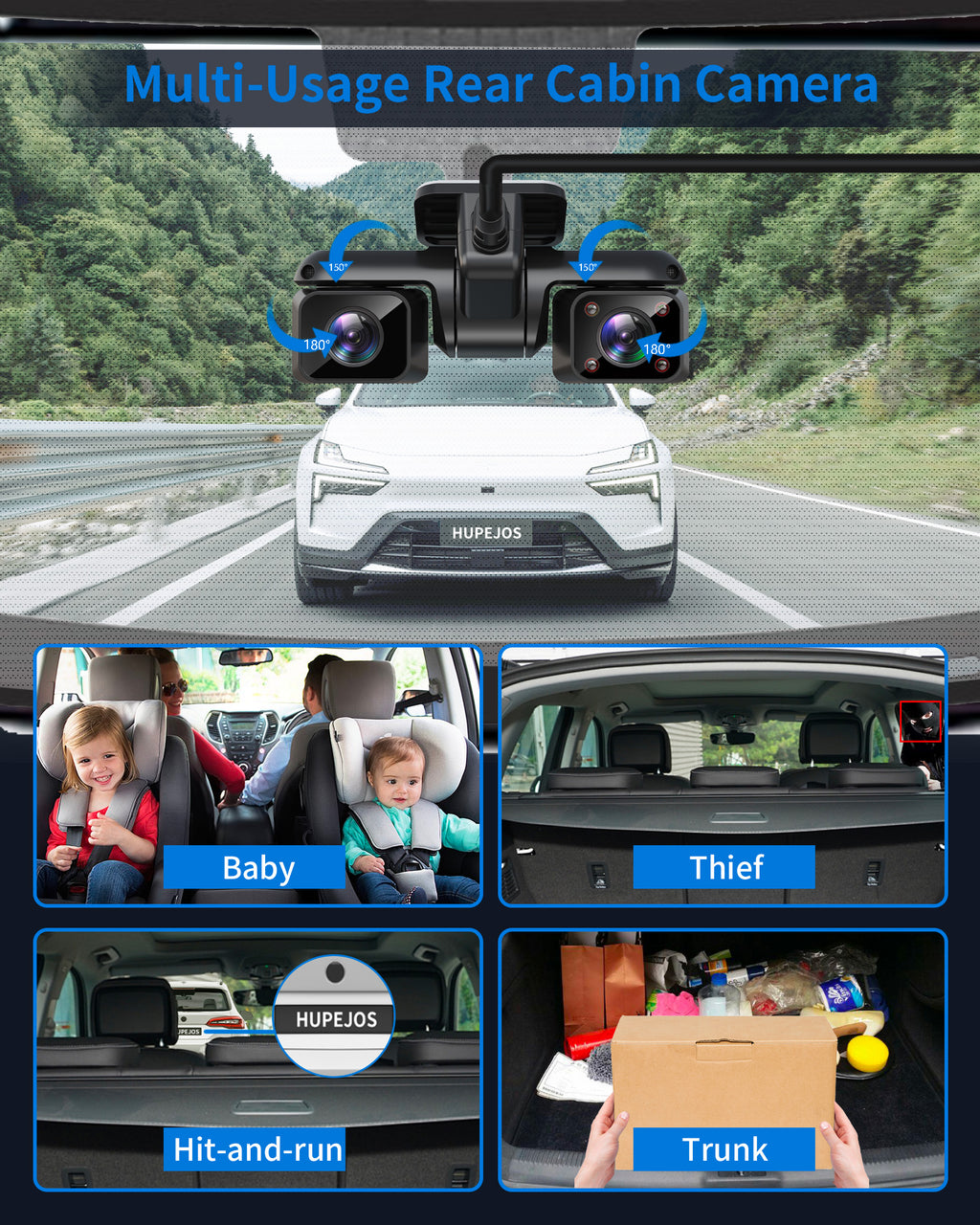 HUPEJOS 360° V8 Ultra-5CH 4K Dash Cam With AI Driver Monitor System DMS Built-in GPS WiFi Night Vision,24/7 Parking Monitor Mode