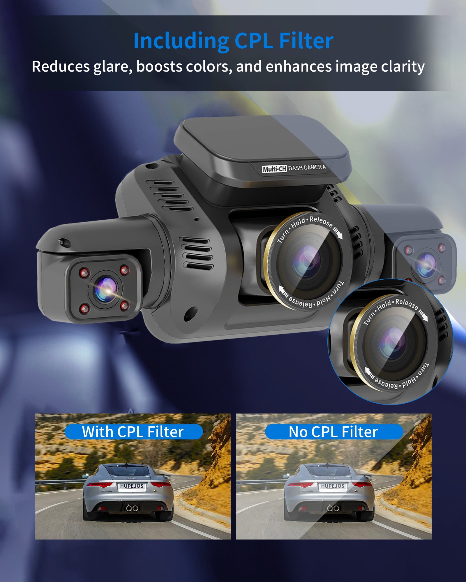 HUPEJOS 360° V8 Ultra-5CH 4K Dash Cam With AI Driver Monitor System DMS Built-in GPS WiFi Night Vision,24/7 Parking Monitor Mode