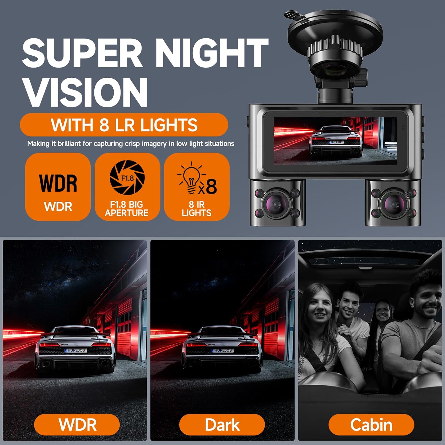 HUPEJOS 360°V7-4CH Dash Cam Front and Rear Inside FHD1080Px4 Built-in Wi-Fi WDR Night Vision Voice Control 24H Parking Mode