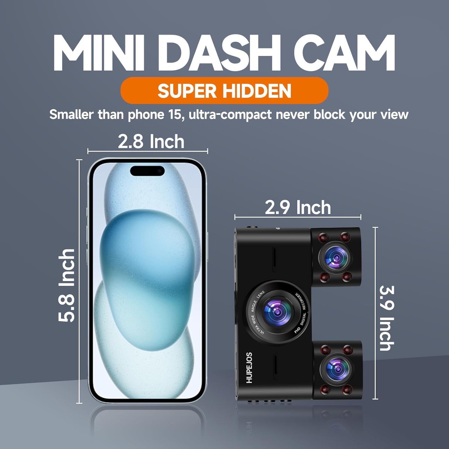 HUPEJOS 360°V7-4CH Dash Cam Front and Rear Inside FHD1080Px4 Built-in Wi-Fi WDR Night Vision Voice Control 24H Parking Mode